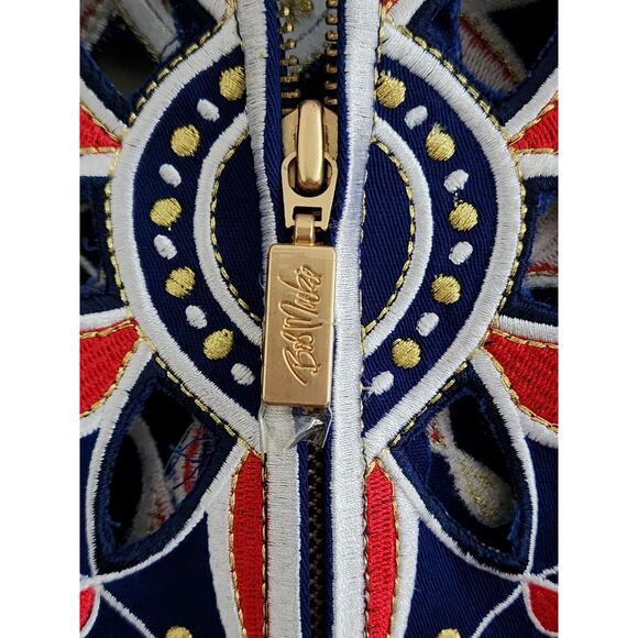 TOP-BOB MACKIE WEARABLE ART-Blue Red-Embroidery-Zipper-Cut Outs-SIZE XSMAL-NWT - Picture 6 of 16